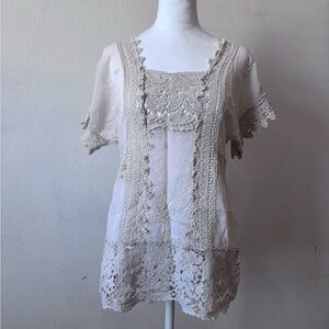 Johnny Was 100% Cupra Rayon Lace Trim Crochet Top